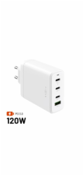 Nabíječka FIXED síťová GaN s 3xUSB-C a USB výstupem, podpora PD 3.0, 120W, bílá