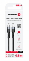 Swissten datový video kabel USB 4.0, USB-C, 240w, 8k@60hz, 40 gb/s, TB3 & TB4, 0,5 m černý