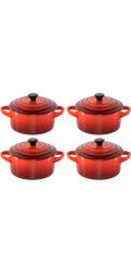 Le Creuset Stoneware Set of 4  petite Casseroles 10x5cm cerise