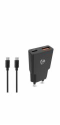 NEDIS síťová nabíječka/ 20 W/ PD 3.0/ rychlé nabíjení/ 1.5 / 2.0 / 2.22 / 3.0 A/ USB-A/ USB-C/ černá/ kabel 1,5m