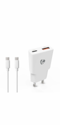 NEDIS síťová nabíječka/ 20 W/ PD 3.0/ rychlé nabíjení/ 1.5 / 2.0 / 2.22 / 3.0 A/ USB-A/ USB-C/ bílá/ kabel 1,5m