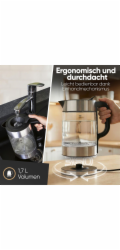 ProfiCook PC-WKS 1322 G elektrická konvice 1,7 l 2200 W Stříbrná, Černá, Průhledná