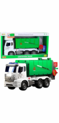 LeanToys Velký popelářský vůz Funkce zvedání 2 popelnice Světla Zvuky Zelená 1:10