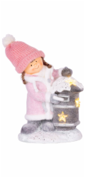 Dekorace MagicHome Vánoce, Holčička s krabičkou, 1 LED, 3xAA, keramika, 31x23x43 cm