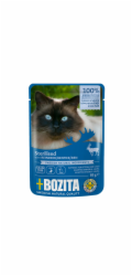 BOZITA Sterilised Masové kousky v omáčce se sobem – vlhké krmivo pro kočku – 85g