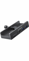 Orico HUB namontovaný na svorku vstup: USB-C / výstup: 2x USB-A 3.0, + SD&TF + 3,5mm Audio - stříbrný