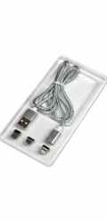 Neutrální USB kabel USB-A - USB-C + microUSB + Lightning 1 m Stříbrný