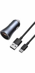 Nabíječka do auta Baseus Golden Contactor Pro s kabelem USB-C 1m 40W 1x USB, 1x USB-C šedá