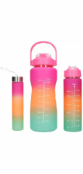 ExtraLink Sada motivačních lahví na vodu 3 v 1, růžovo-oranžová, 2000 ml + 900 ml + 300 ml