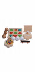 Panama Pet Sada hraček papoušků Panama: puzzle, basketbalový koš, 3 ratanové míčky, 3 PP míčky, skateboard, stojan s obručemi; 6 kusů/balení