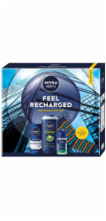 Nivea Men Feel Recharged sada hydratační krém na obličej 75ml + sprchový gel 3v1 250ml + antiperspirant roll-on 50ml
