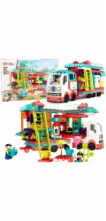 LeanToys Skládací karavan , stavebnice, figurky, světla, zvuky, 98 dílků.