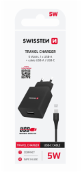 Swissten Síťový Adaptér Smart Ic 1X Usb 1A Power + Datový Kabel Usb / Type C 1,2 M Černý