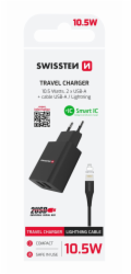 Swissten Síťový Adaptér Smart Ic 2X Usb 2,1A Power + Datový Kabel Usb / Lightning 1,2 M Černý