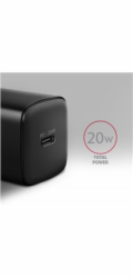 AXAGON ACU-PD20, nabíječka do sítě 20W, 1x port USB-C, PD3.0/PPS/QC4+/AFC/Apple, černá