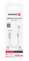 Swissten audio adaptér - textile lightning (samec) / 3,5mm aux 0,15 m bílý (nahrazuje 73501212)