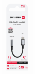 Swissten audio adaptértextile usb-c (samec) / 3,5mm aux 0,15 m černý (nahrazuje 73501301)