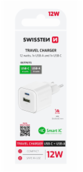 Swissten síťový adaptér 12w 1x usb-c + 1x usb-a  bílý