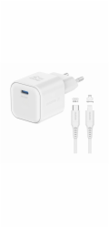 Swissten síťový adaptér gan 1x usb-c 35w power delivery bílý + datový kabel usb-c/lightning 1,2 m bílý