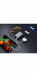Swissten Power bank 20000 mAh s integrovanými kabely - USB-C, A, Lightning / šedá