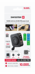 Swissten Power Bank All-In-One Pro S Výměnnými Vidlicemi (USA, EE, UK) 10000 mAh 20W Černá
