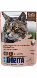 BOZITA Masové kousky v želé s kuřecími játry – vlhké krmivo pro kočku – 85g