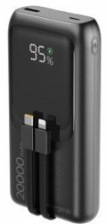 Gembird PB20-PD20-LCD-01 Rychlonabíjecí powerbanka s integrovanými kabely, 20W, 20000 mAh, černá
