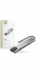Tech-Protect USB HUB TECH-PROTECT HB09 Hub adaptér 8v1 Type-C + USB-A3.0 + USB-C3.0 + HDMI 4K 60Hz + SD/TF + PD100W + RJ45 1000MB/s Vesmírně šedá