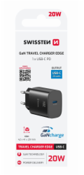 Swissten Síťový Adaptér Edge GaN 1x USB-C PD 20W Černý