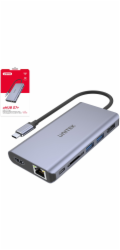 Unitek USB-C HUB 2x USB 3.1, HDMI 2.0, DP 1.4, RJ45, SD, PD 100W; D1056A