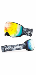 RockBros Lyžařské brýle SP284 - černá pískovaná obroučka, šedé PC čočky s červeným zrcátkem, dětské (5907769389559)