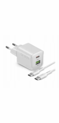 SBS Nabíječka 30W 1c + 1a bílá + cc kabel 1,5 metru bílý (TETRKITGAN1A1C30W)