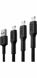 Green Cell USB Cable Set 3x Green Cell GC Ray USB kabel - Lightning 30cm, 120cm, 200cm pro iPhone, iPad, iPod, bílá LED, rychlé nabíjení