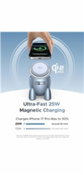 UGREEN magnetická bezdrátová nabíječka 2v1 MagFlow Qi2.2, 25W, MagSafe, raketa, stříbrná